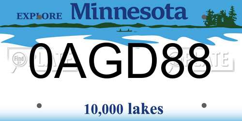 0AGD88 Minnesota License Plate