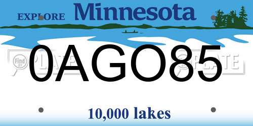 0AGO85 Minnesota License Plate
