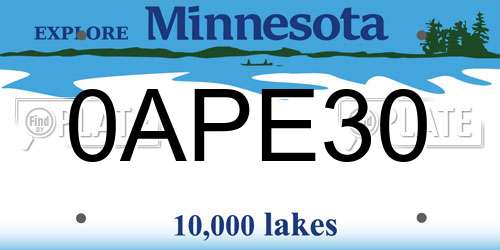 0APE30 Minnesota License Plate