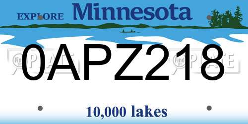 0APZ218 Minnesota License Plate