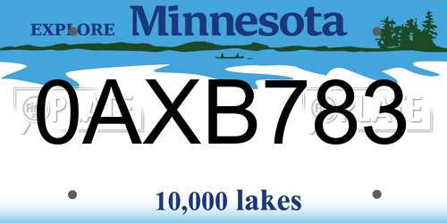 0AXB783 Minnesota License Plate