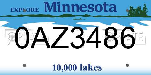 0AZ3486 Minnesota License Plate