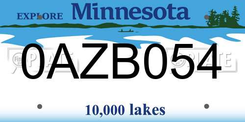 0AZB054 Minnesota License Plate