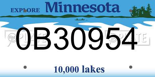 0B30954 Minnesota License Plate