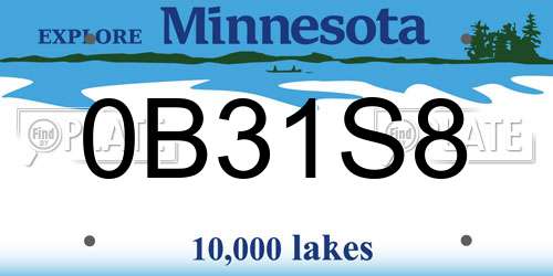 0B31S8 Minnesota License Plate