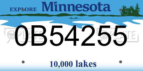 0B54255 Minnesota License Plate