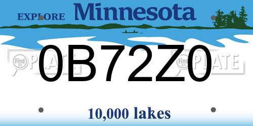 0B72Z0 Minnesota License Plate