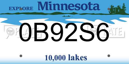 0B92S6 Minnesota License Plate