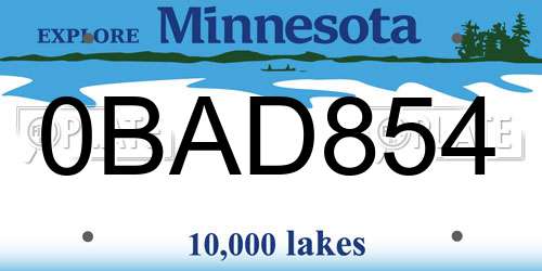 0BAD854 Minnesota License Plate