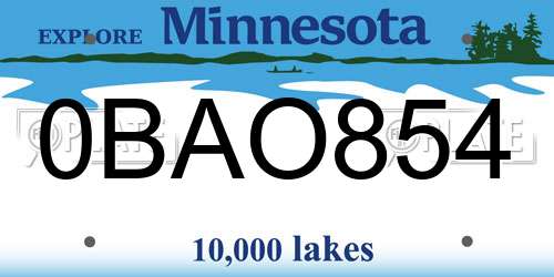 0BAO854 Minnesota License Plate
