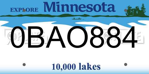 0BAO884 Minnesota License Plate