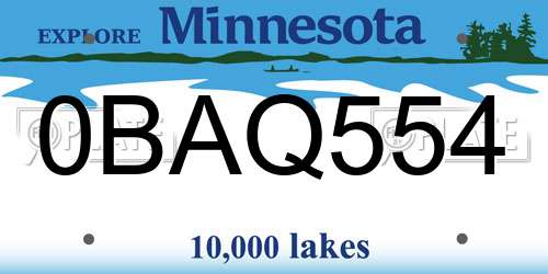 0BAQ554 Minnesota License Plate