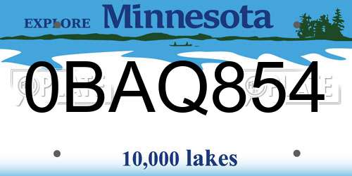 0BAQ854 Minnesota License Plate