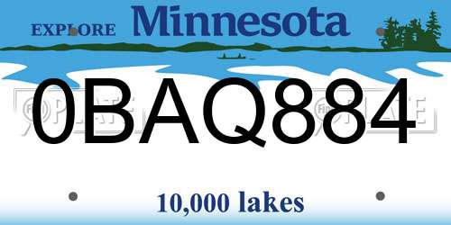0BAQ884 Minnesota License Plate