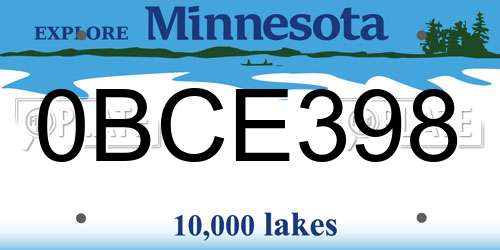 0BCE398 Minnesota License Plate