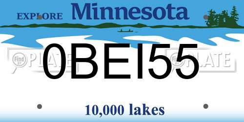 0BEI55 Minnesota License Plate