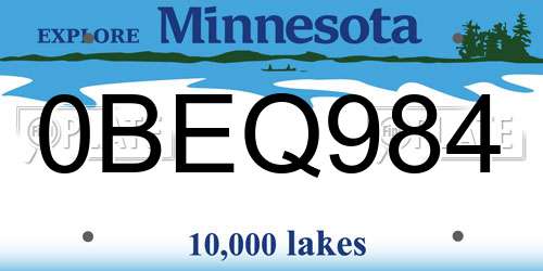 0BEQ984 Minnesota License Plate
