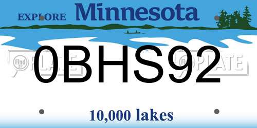 0BHS92 Minnesota License Plate