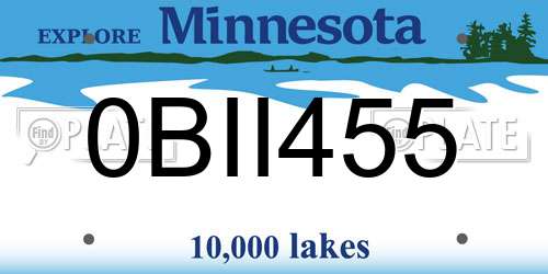 0BII455 Minnesota License Plate