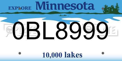 0BL8999 Minnesota License Plate