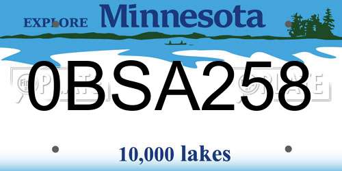 0BSA258 Minnesota License Plate