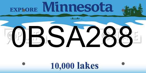0BSA288 Minnesota License Plate