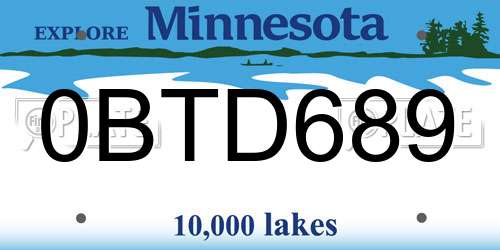 0BTD689 Minnesota License Plate
