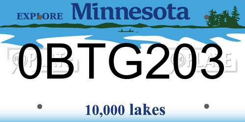 0BTG203 Minnesota License Plate