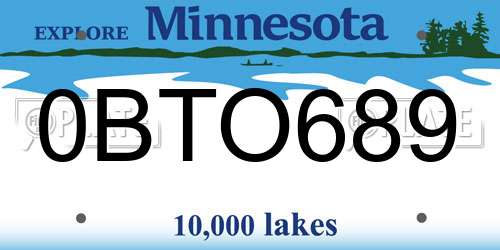 0BTO689 Minnesota License Plate