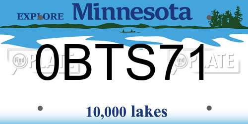 0BTS71 Minnesota License Plate