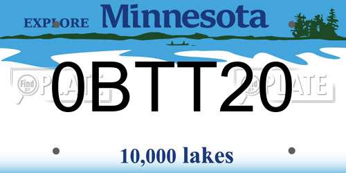 0BTT20 Minnesota License Plate