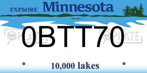 0BTT70 Minnesota License Plate