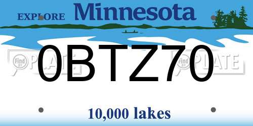 0BTZ70 Minnesota License Plate