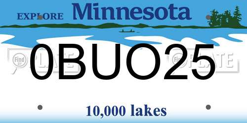 0BUO25 Minnesota License Plate