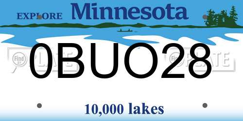 0BUO28 Minnesota License Plate