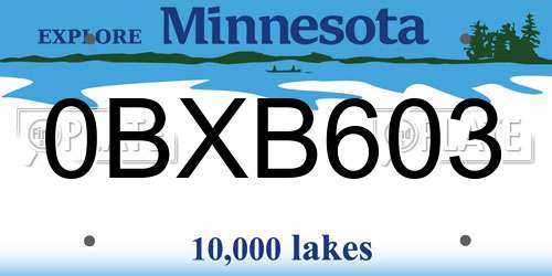 0BXB603 Minnesota License Plate