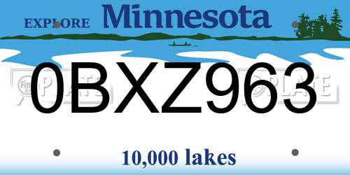 0BXZ963 Minnesota License Plate