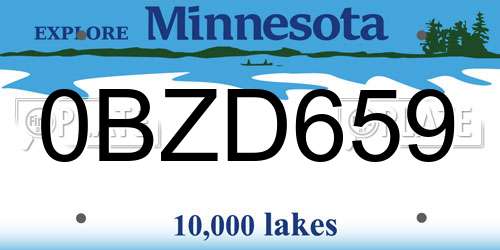 0BZD659 Minnesota License Plate