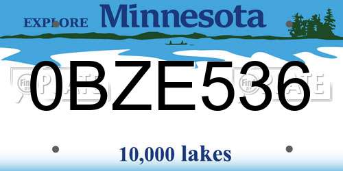 0BZE536 Minnesota License Plate