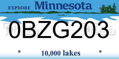 0BZG203 Minnesota License Plate