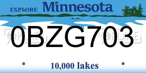 0BZG703 Minnesota License Plate