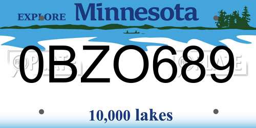0BZO689 Minnesota License Plate