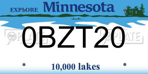 0BZT20 Minnesota License Plate