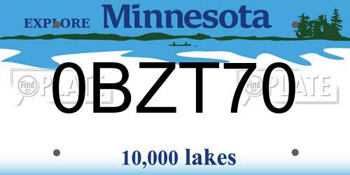 0BZT70 Minnesota License Plate