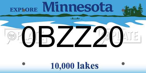 0BZZ20 Minnesota License Plate