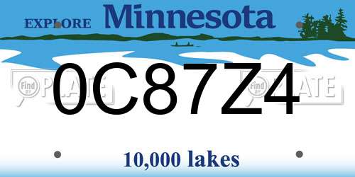 0C87Z4 Minnesota License Plate