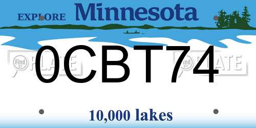 0CBT74 Minnesota License Plate