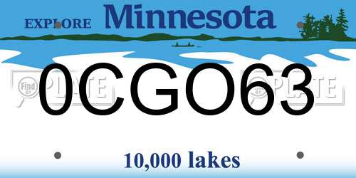 0CGO63 Minnesota License Plate