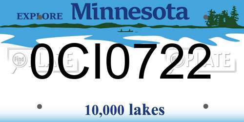 0CI0722 Minnesota License Plate