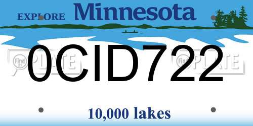0CID722 Minnesota License Plate